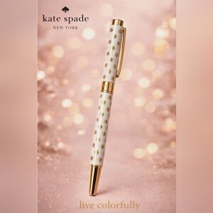 kate spade NEW YORK Ballpoint Pen Cream w/gold dots Metal BRAND-NEW w/tags